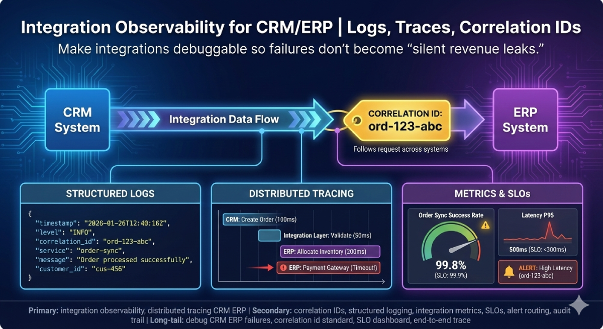 Integration Observability for CRM/ERP | Logs, Traces, Correlation IDs