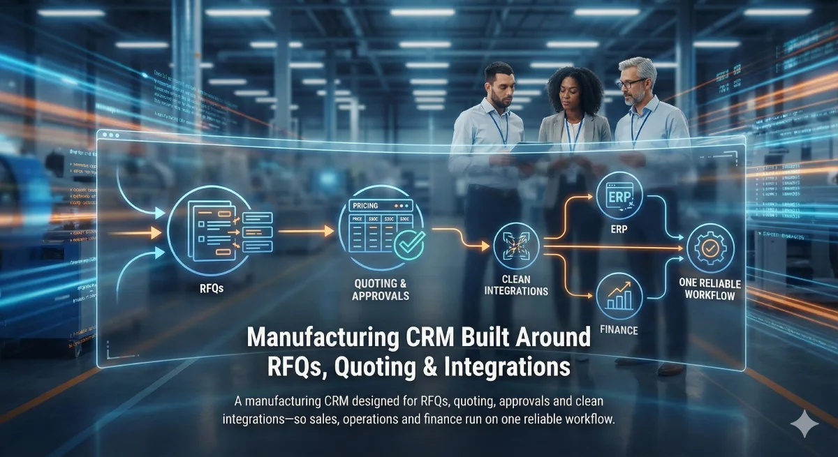 Manufacturing CRM dashboard concept with RFQ, quoting and approvals