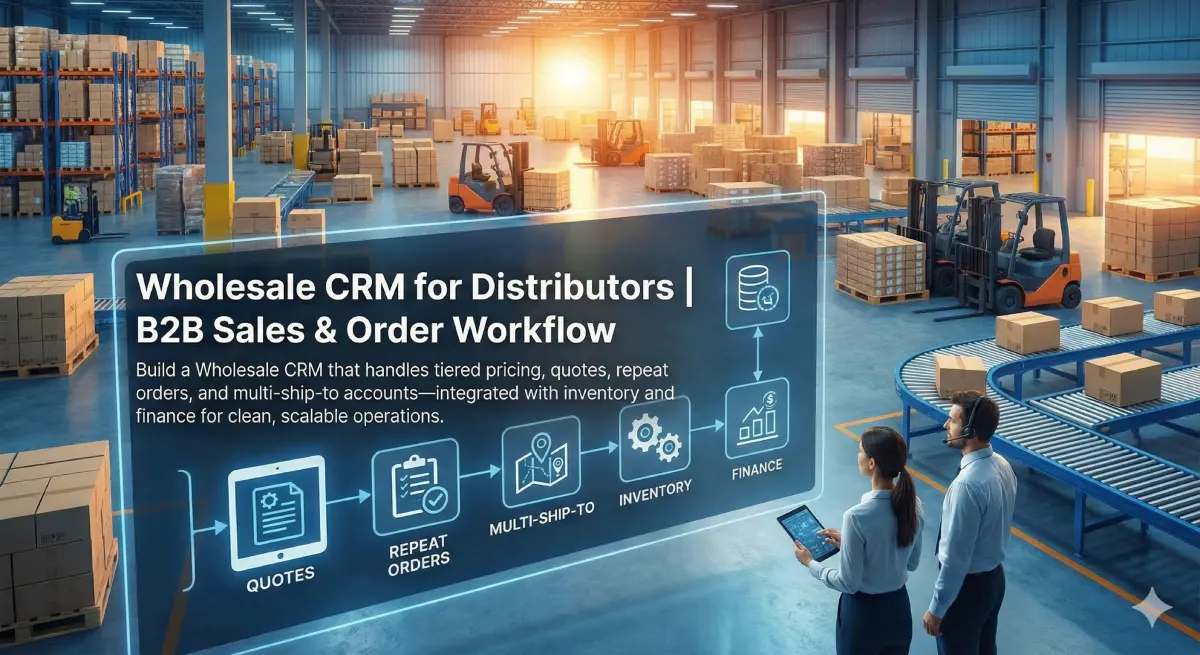 Wholesale CRM dashboard for distributors: pricing, quotes, orders and account workflows